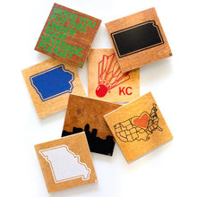 Load image into Gallery viewer, Iowa Outline Wood Coaster - White/Prairie
